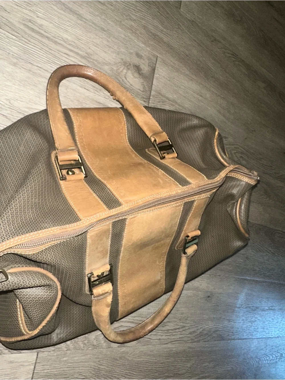 Vintage Charles Jourdan Actif Paris Boston Leather Trim Duffel Satchel Bag